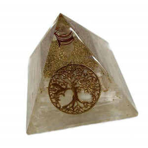 ZenN- Crystal & Gemstone Selenite Tree Of Life Orgonite Pyramid White Gold