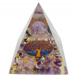 ZenN- Crystal & Gemstone Amethyst Chip Orgonite Nubian Pyramid With Amethyst Ball Inside Blue Black Green Orange Yellow Pink Purple