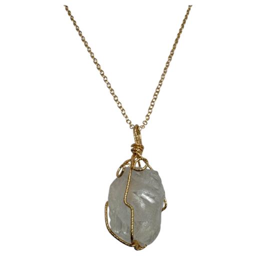 Zenn Clear Quartz Necklace With Gold Color Adjustable Chain Mix Of Natural & Synthetic Stones With Card Packing