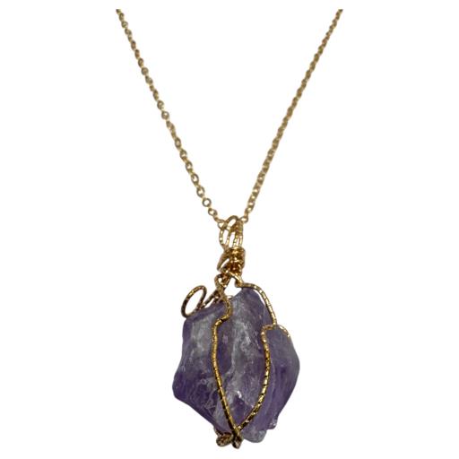 Zenn Amethyst Necklace With Gold Color Adjustable Chain Mix Of Natural & Synthetic Stones With Card Packing