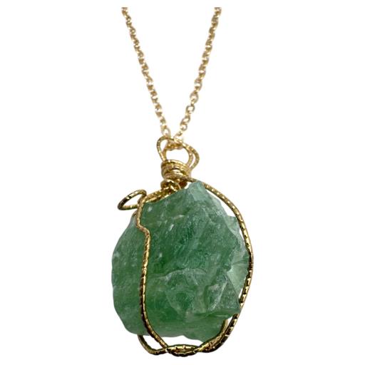 Zenn Fluorite Necklace With Gold Color Adjustable Chain Mix Of Natural & Synthetic Stones With Card Packing
