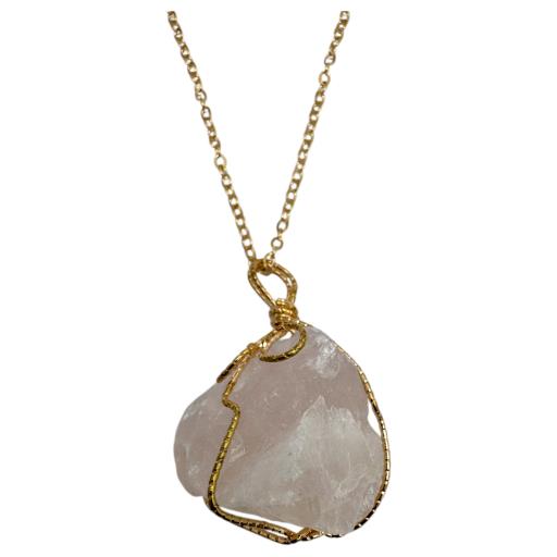 Zenn Rose Quartz Necklace With Gold Color Adjustable Chain Mix Of Natural & Synthetic Stones With Card Packing