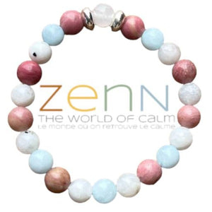 ZenN- Crystal & Gemstone Fertility Bracelet Moonstone Rhodonite & Aquamarine Stone Bracelet For Steeped In Feminine Energy Protection 8Mm New Hang Tag Packaging