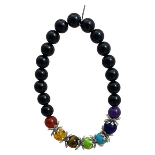 ZenN- Crystal & Gemstone Seven Chakra With Black Onyx Stone Bracelet Absorbs Negative Energy And Lends Power Of Self Defense 8Mm New Hang Tag Packaging