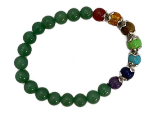 ZenN- Crystal & Gemstone Seven Chakra With Green Onyx Stone Bracelet Helps Balancing Chakra Of Body Strength Self-Control 8Mm Handmade In India Box Packaging