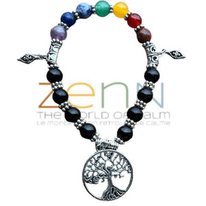 ZenN- Crystal & Gemstone Chakra Stones With Tree Of Life Crystal Bracelet Balance Chakras Of Body Promotes Love Compassion And Self-Control 8Mm New Hang Tag Packaging