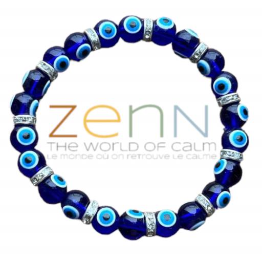 ZenN- Crystal & Gemstone Evil Eye Bracelet Alternating With Crystal Rondelle Spacers After Two Beads Channelize Positive Energy & Good Luck 8Mm New Hang Tag Packaging