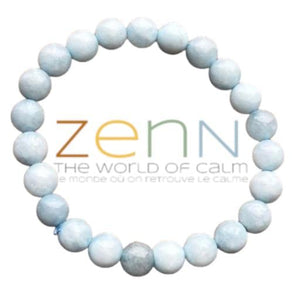 ZenN- Crystal & Gemstone Aquamarine Stone Bracelet Cleanses Evil Thoughts Brings Good Fortune And Attracts Money 8Mm New Hang Tag Packaging