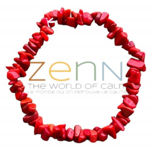 ZenN- Crystal & Gemstone Coral Pink Heated Stone Chip (Synthetic) Bracelet Helps To Increase Mental Energy Boost In Confidence & Courage 8Mm New Hang Tag Packaging