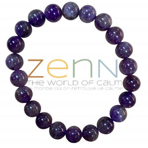 ZenN- Crystal & Gemstone Amethyst Stone Bracelet Reduces Anger Anxiety & Stress And Activates The Third Eye 8Mm Box Packaging