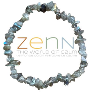 ZenN- Crystal & Gemstone Larvakite Chip Bracelet (Also Known As Black Labradorite) Brings Feelings Of Support Energy Protection And Grounding8Mm New Hang Tag Packaging