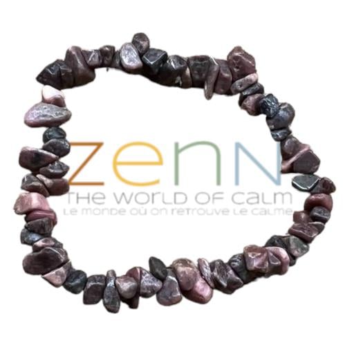 ZenN- Crystal & Gemstone Rhodonite Crystal Chip Bracelet Brings Good Luck & Improved Health Balances Yin-Yang 8Mm New Hang Tag Packaging