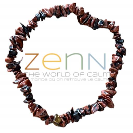 ZenN- Crystal & Gemstone Mahogany Obsidian Stone Chip Bracelet Provides Stability And Helps To Release Negative Energies From The Body 8Mm New Hang Tag Packaging