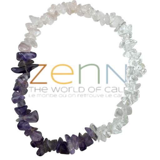 Zenn Amethyst Clear Quartz Rose Quartz Stone Chip Bracelet For Calming & Soothing Inner Peace Love 8Mm New Hang Tag Packaging