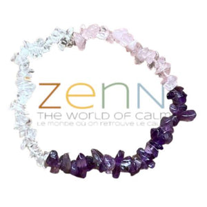 ZenN- Crystal & Gemstone Amethyst Clear Quartz Rose Quartz Stone Chip Bracelet For Calming & Soothing Inner Peace Love 8Mm New Hang Tag Packaging