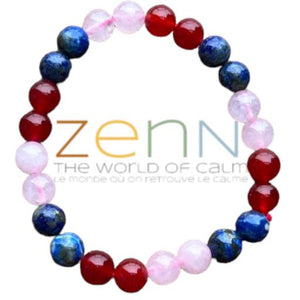 ZenN- Crystal & Gemstone Friendship: Red Carnelia Rose Quartz & Lapis Lazuli Stone Bracelet Brings Tranquility Love & Harmony 8Mm New Hang Tag Packaging