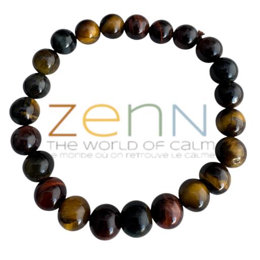 Zenn Tiger Eyes Stone Blue Red & Yellow Bracelet Enhances Protection Courage & Good Luck 8Mm New Hang Tag Packaging