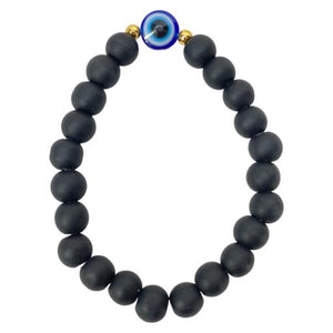 ZenN- Crystal & Gemstone Lava Stone Bracelet With Evil Eye Bead Black