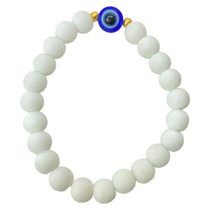 ZenN- Crystal & Gemstone White Stone Bracelet With Evil Eye Bead White