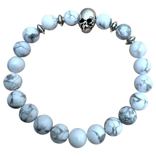 Zenn Howlite With Skull Bracelet 8Mm Mix Of Natural & Synthetic Stones With Card Packing 19Cm
