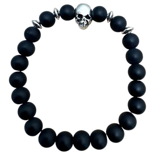 Zenn Matter Onyx With Skull Bracelet 8Mm Mix Of Natural & Synthetic Stones With Card Packing 19Cm
