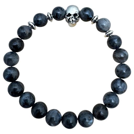 Zenn Black Labradorite With Skull Bracelet 8Mm Mix Of Natural & Synthetic Stones With Card Packing 19Cm