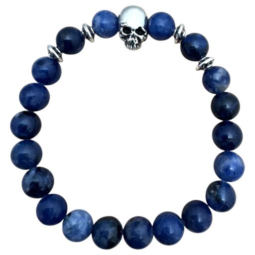 Zenn Sodalite With Skull Bracelet 8Mm Mix Of Natural & Synthetic Stones With Card Packing 19Cm