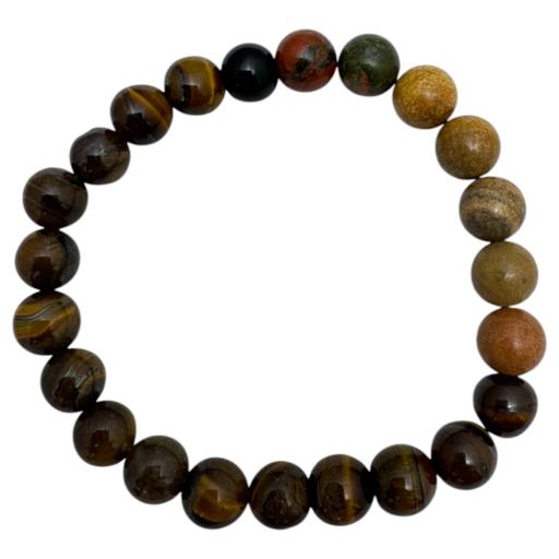 Zenn Venus Bracelet: Tiger Eye Picture Jasper Unakite Onyx 8Mm Mix Of Natural & Synthetic Stones With Card Packing 19Cm