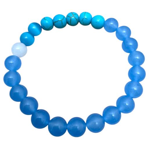 Zenn Neptune Bracelet: Turquoise Blue Jasper & White Jade 8Mm Synthetic Stones With Card Packing 19Cm