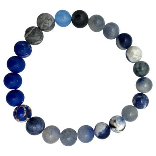 Zenn Earth Bracelet: Sodalite Imperial Jasper & Blue Jasper 8Mm Mix Of Natural & Synthetic Stones With Card Packing 19Cm
