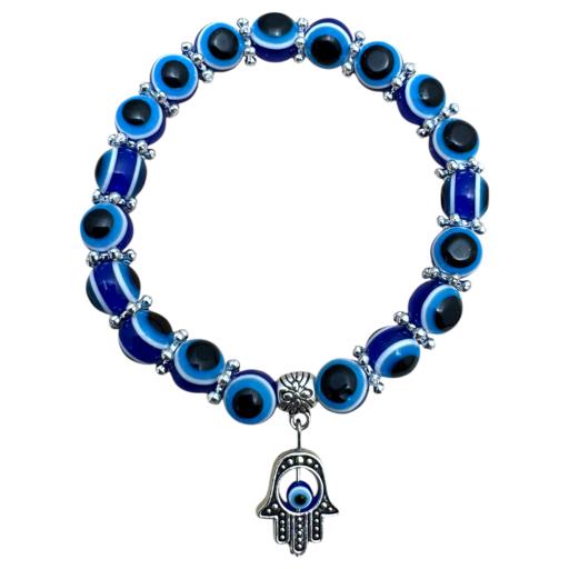 Zenn Evil Eye With Hamsa Hand Bracelet 8Mm Synthetic Stones With Card Packing 19Cm