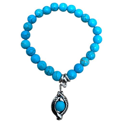 Zenn Turquoise With Eye Charm Bracelet 8Mm Synthetic Stones With Card Packing 19Cm
