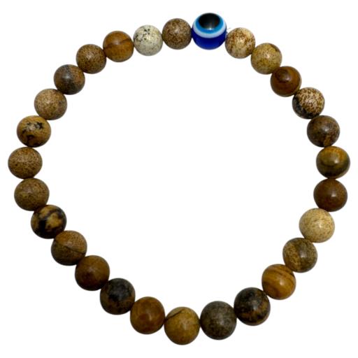 Zenn Picture Jasper & Evil Eye Bracelet 6Mm Mix Of Natural & Synthetic Stones With Card Packing 19Cm