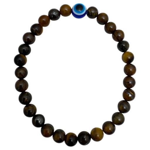 Zenn Tiger Eye & Evil Eye Bracelet 8-6Mm Mix Of Natural & Synthetic Stones With Card Packing 19Cm