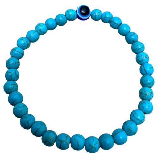 Zenn Turquoise & Evil Eye Bracelet 8-6Mm Synthetic Stones With Card Packing 19Cm