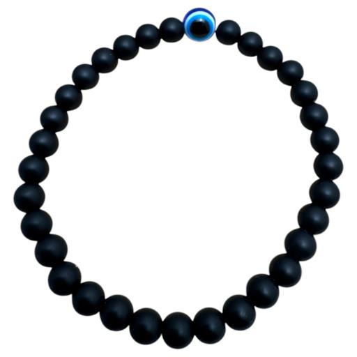 Zenn Matte Onyx & Evil Eye Bracelet 8-6Mm 19Cm Mix Of Natural & Synthetic Stones With Card Packing 19Cm