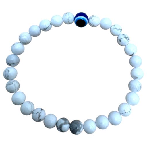 Zenn White Turquoise With Evil Eye Bracelet 6Mm Synthetic Stones With Card Packing 19Cm