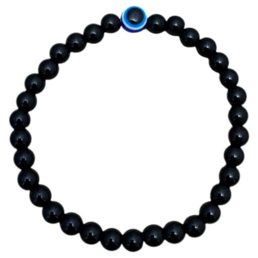 Zenn Black Onyx & Evil Eye Bracelet 8-6Mm 19Cm Mix Of Natural & Synthetic Stones With Card Packing 19Cm