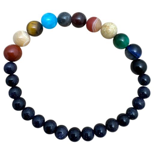 Zenn Cosmic Solar System Bracelet: Blue Imperial Jasper Blue Sandstone Tiger Eye & Red Jasper 8 6Mm Mix Of Natural & Synthetic Stones With Card Packing 19Cm