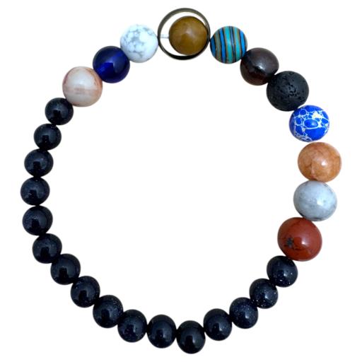 Zenn Blue Imperial Jasper Bracelet: Howlite Moon Stone Tiger Eye Red Jasper & Lava Stone 8-6Mm Mix Of Natural & Synthetic Stones With Card Packing 19Cm