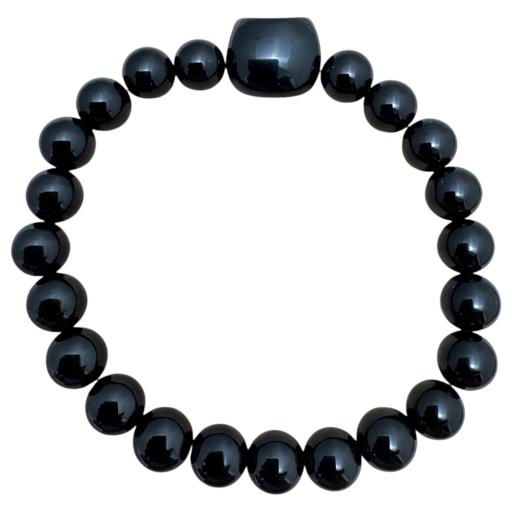 Zenn Black Agate With Cat Bracelet 8Mm Natural Stones With Card Packing 19Cm