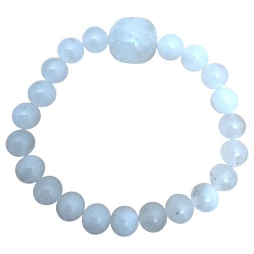 Zenn White Jade With Cat Bracelet 8Mm Natural Stones With Card Packing 19Cm