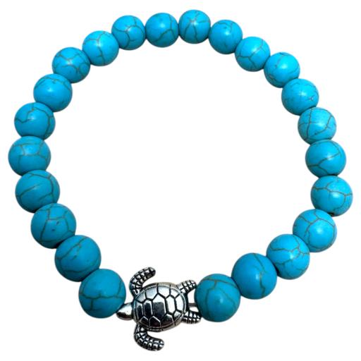 Zenn Turquoise With Turtle Bracelet 8Mm Synthetic Stones With Card Packing 19Cm
