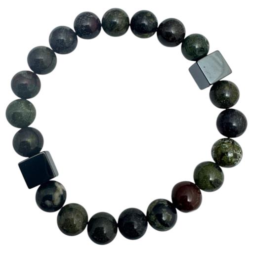 Zenn Dragon Blood & Hematite Bracelet 8Mm Mix Of Natural & Synthetic Stones With Card Packing 19Cm