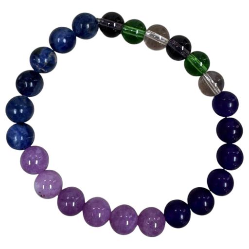 Zenn Anti-Anxiety Bracelet: Amethyst Lepidolite Sodalite Green & Pink Agate 8Mm Mix Of Natural & Synthetic Stones With Card Packing 19Cm