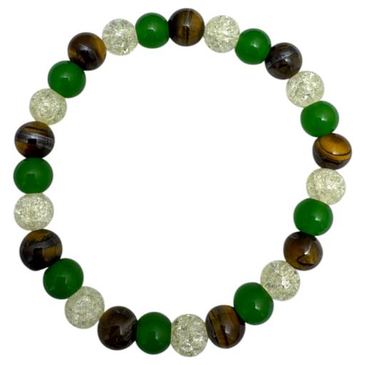 Zenn Money Bracelet: Burst Yellow Agate Green Agate Tiger Eye 8Mm Mix Of Natural & Synthetic Stones With Card Packing 19Cm