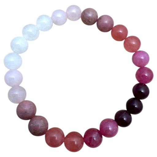 Zenn Love Spell Bracelet: Rose Quartz White Jade Rhodonite Sun Stone Strawberry & Garnet 8Mm Mix Of Natural & Synthetic Stones With Card Packing 19Cm