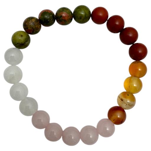 Zenn Fertility Bracelet: Rose Quartz White Jade Unakite Red & Yellow Agate 8Mm Mix Of Natural & Synthetic Stones With Card Packing 19Cm