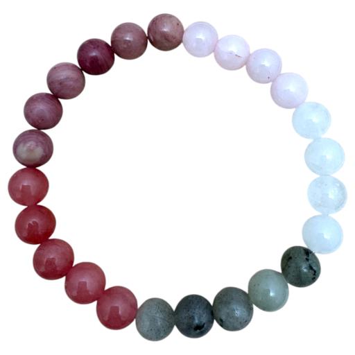 Zenn Self-Love Bracelet: Labradorite Moon Stone Rhodonite & White Jade 8Mm Mix Of Natural & Synthetic Stones With Card Packing 19Cm