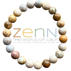 ZenN- Crystal & Gemstone Fossil Coral Stone Bracelet Helps To Invoke Inner Wisdom Light & Protection 8Mm Handmade In India Box Packaging